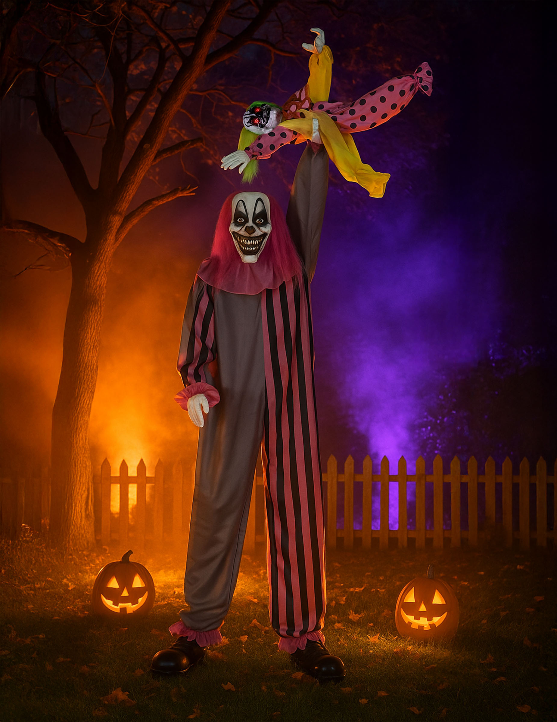 Bewegliche Gruseldeko mit Ton - Schauriger Clown mit Kind, 210 cm von ESPA