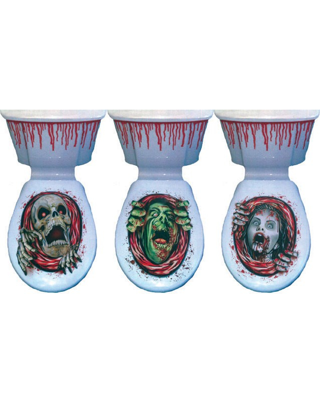 Blutbad Zombie Toiletten-Folie Halloween-Deko 2-teilig rot-grün von ESPA