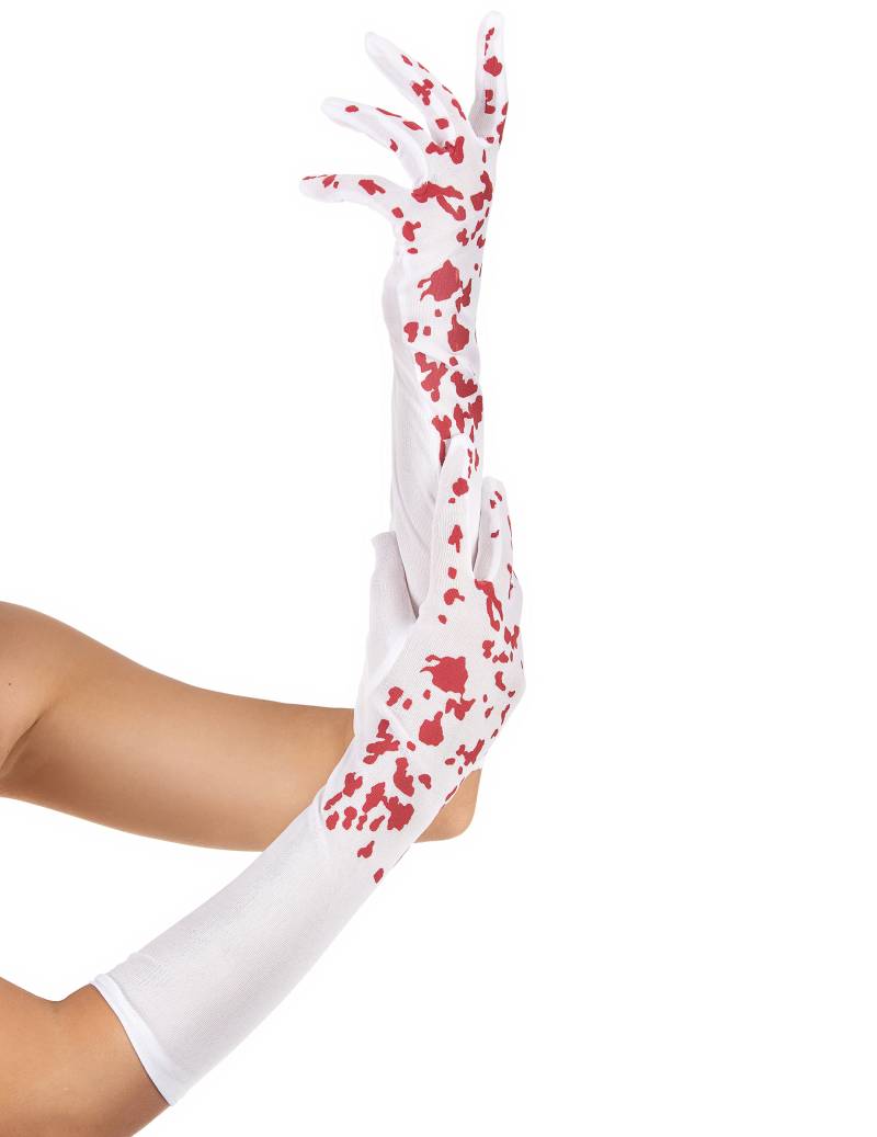 Blutverschmierte Horrorhandschuhe für Damen lang weiss-rot von ESPA