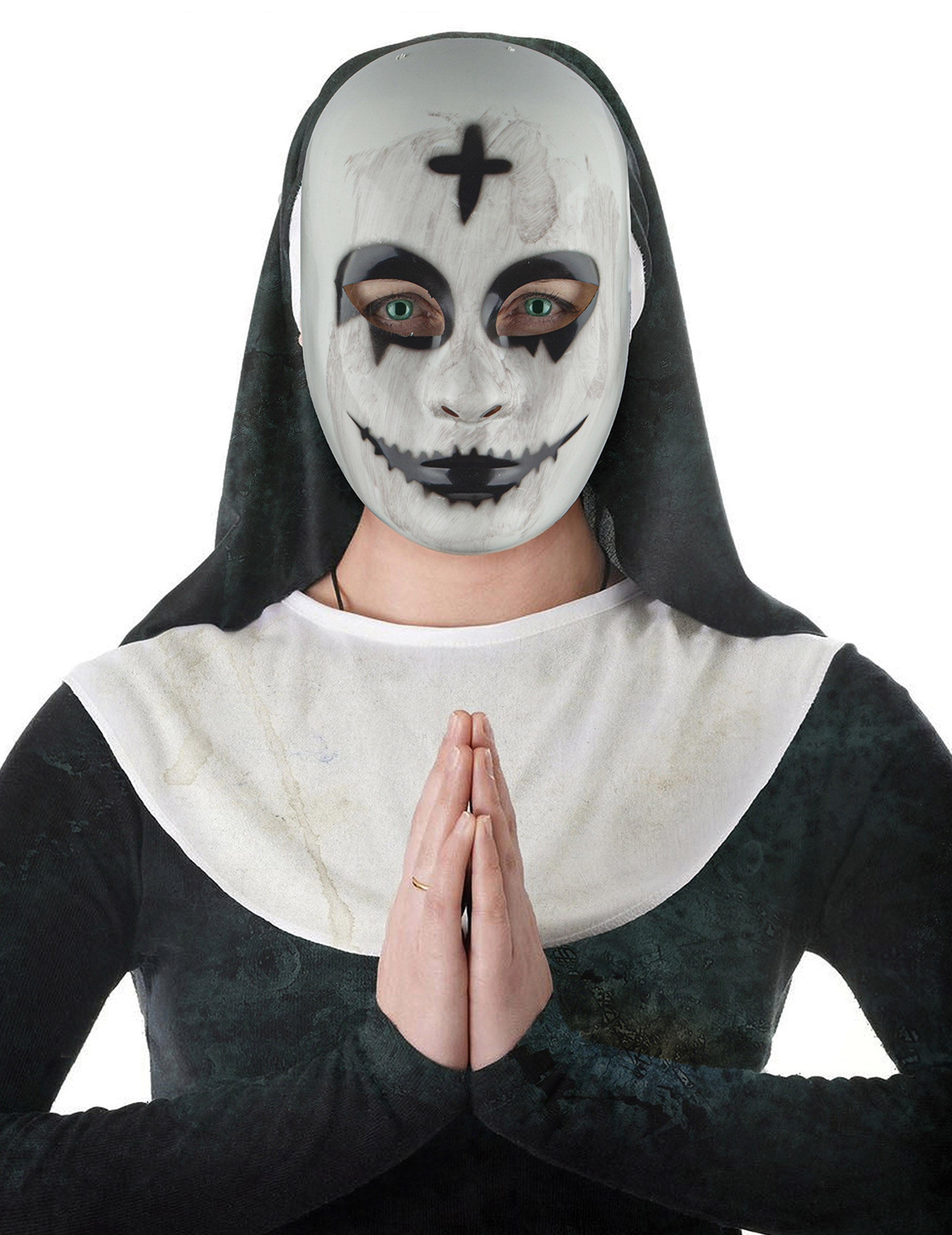 Dämonische Nonnen-Maske für Damen Halloween-Maske weiss-schwarz von ESPA