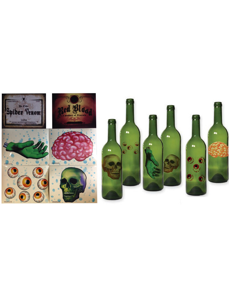 Horror-Aufkleber für Flaschen Halloween-Deko-Set 6 Stück bunt 13,5x11cm von ESPA