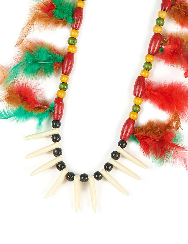 Indianer-Kette mit Federn Perlen und Stacheln bunt von ESPA
