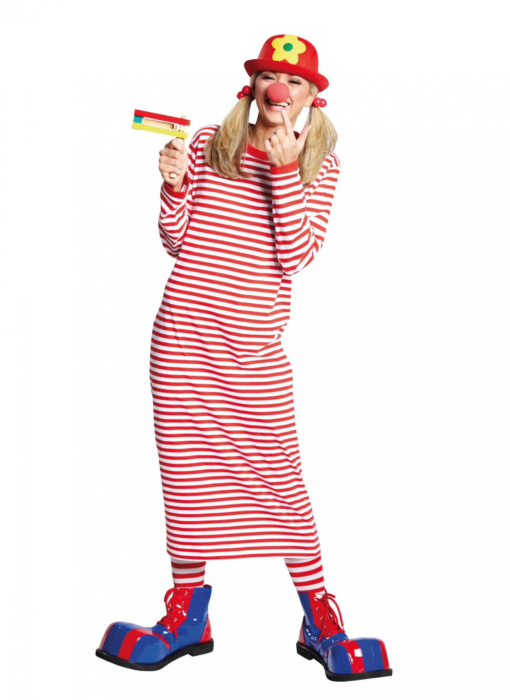 Langes Clownskleid geringelt für Damen rot-weiß von ESPA