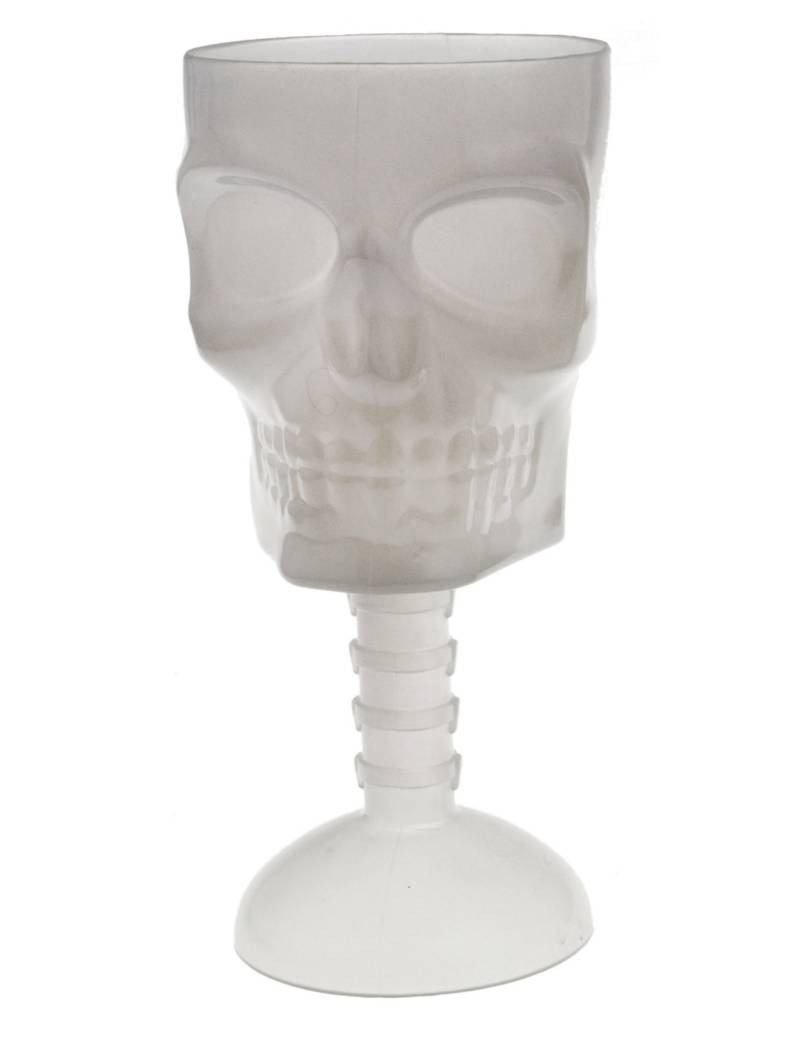 Nachtleuchtendes Totenschädel-Glas Halloween-Tischdeko weiß 18 cm von ESPA
