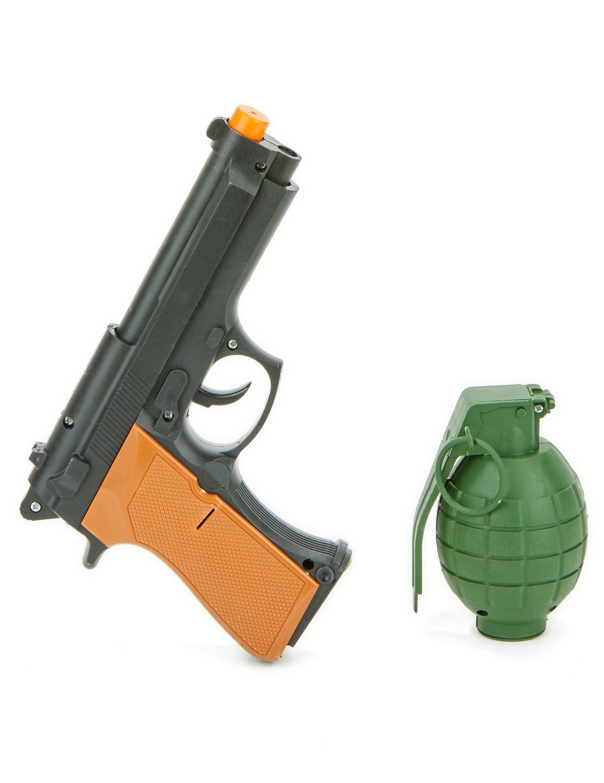 Pistole und Granate Soldaten-Accessoire-Set 2-teilig grün-schwarz-orange von ESPA
