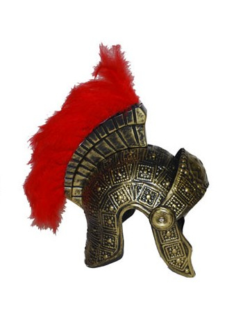 Römischer Gladiatorenhelm Legionärshelm mit Federkamm gold-rot von ESPA