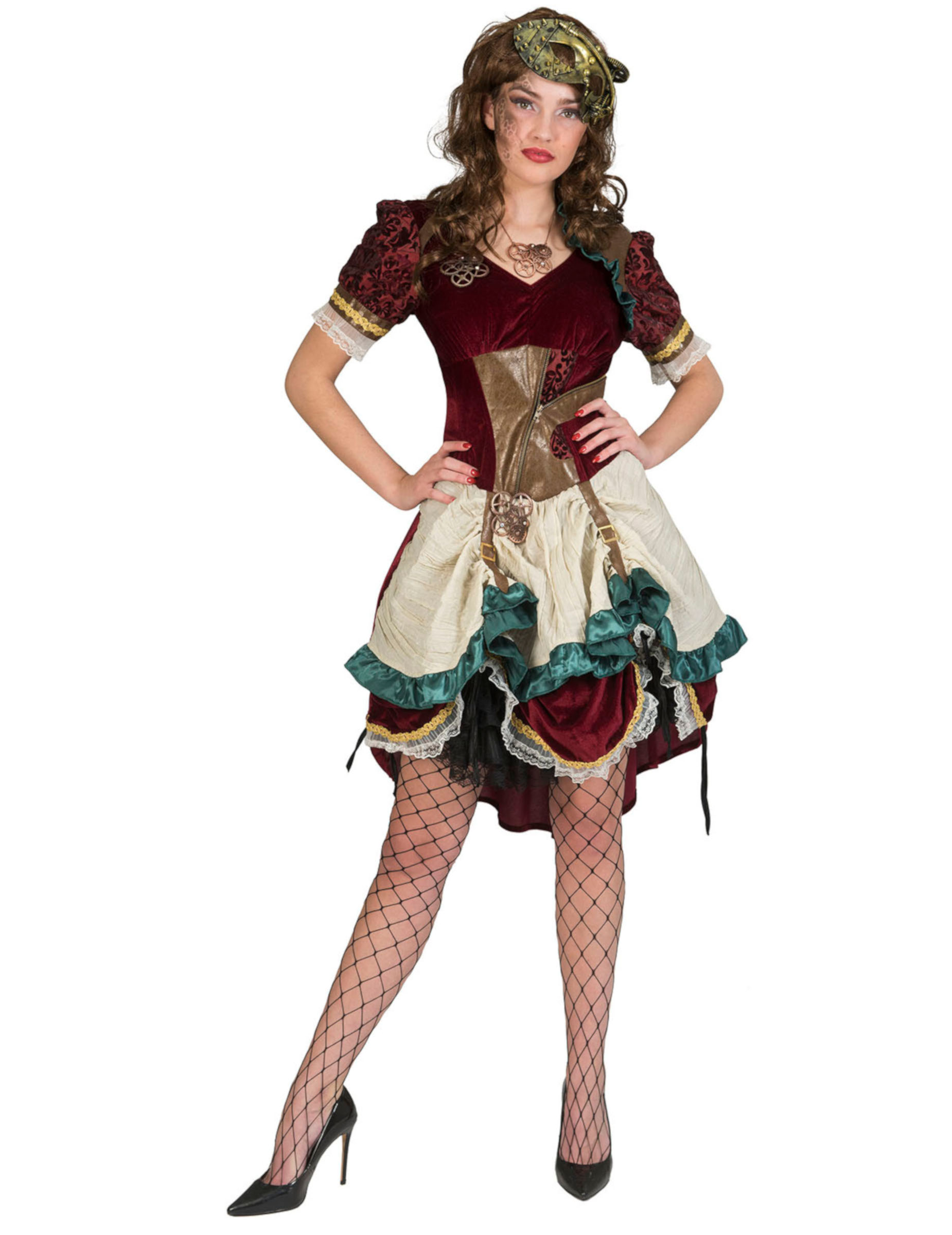Steampunk-Kleid Steampunk-Kostüm für Damen rot-gold von ESPA