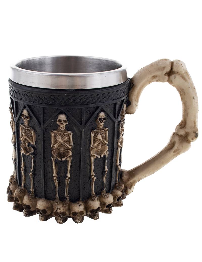 Wikinger-Skelettbecher aus Edelstahl schwarz-silberfarben-weiß 12 cm von ESPA