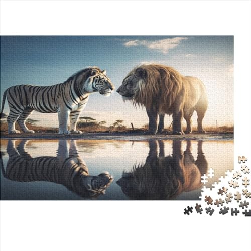 A Tiger and A Lion 1000 Puzzle Impossible Tiger Puzzles Geschicklichkeitsspiel Farbenfrohes Geschenk, Erwachsenen Herausforderndes Raumdekoration Detailreiches Lernspiel 1000pcs (75x50cm) von ESSAHI