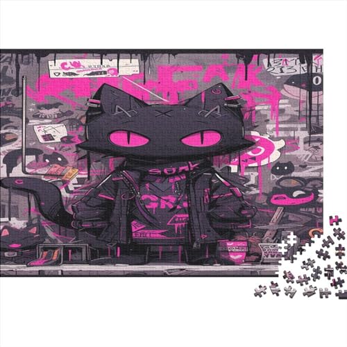 Graffiti Style Black Cat Puzzle 1000 Für Erwachsene Geschicklichkeitsspiel Die Ganze Familie Kitten Puzzles Herausforderndes Pädagogisches Raumdekoration Geschenk Lernspiel 1000pcs (75x50cm) von ESSAHI