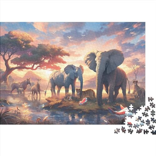 Many Animals Puzzle 1000 Teile Erwachsene Klassische Pädagogisches Spielzeug Erwachsene Lernspiel Herausforderndes Elephant Puzzles Raumdekoration Detailreiches Geschenk 1000pcs (75x50cm) von ESSAHI