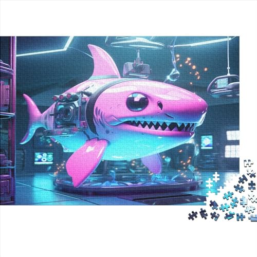 Pink Shark Puzzle Für Erwachsene 1000 Teile Sharks Geburtstag Family Challenging Games Educational Game Wohnkultur Stress Relief Toy 1000pcs (75x50cm) von ESSAHI