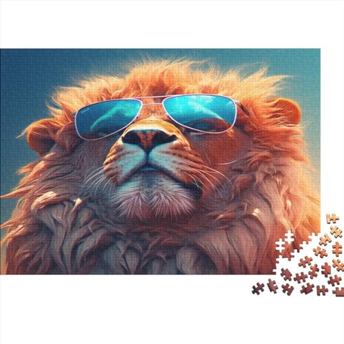 Sunglasses Lion 1000 Puzzle Impossible 狮子 Puzzles Geschicklichkeitsspiel Farbenfrohes Geschenk, Erwachsenen Herausforderndes Raumdekoration Detailreiches Lernspiel 1000pcs (75x50cm) von ESSAHI