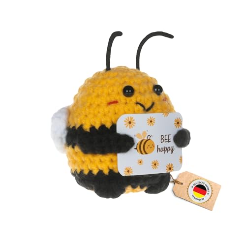 ESSENTIVAL® Premium Handmade Positive Biene Pocket Hug aus Strickwolle, Kleine Umarmung, Kreative Glücksbringer für Prüfung, Abschluss, Mutmacher, Gute Besserung Geschenk, Kartoffel (Biene) von ESSENTIVAL