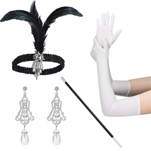 ESTCNK 20er Jahre Flapper Frauenkostüm Gatsby Party Wear Haarband Ohrringe Zigaretten Halter von ESTCNK