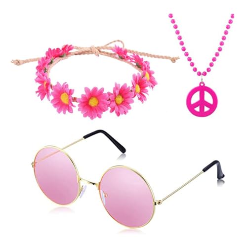 ESTCNK Hippie-Kostüm-Set mit Friedenszeichen, Halskette, Stirnband, Haarkranz und Sonnenbrille von ESTCNK