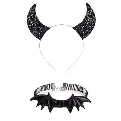 ESTCNK Mädchen Gothic Teufelsflügel Stirnband Kopfbedeckung Punk Nackenband Halsband Cosplay von ESTCNK