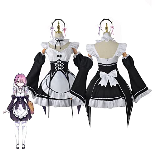 ESUKAR Ram Rem Cosplay Kostüm Lolita Maid Dress Anime Re Zero Starting Life In Another World Halloween-Set,Set-3XL von ESUKAR