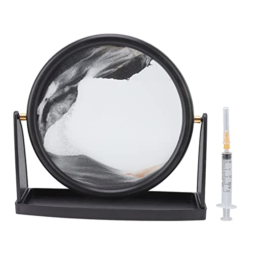 ETAINGYEUN Bewegliches Sandkunstbild, doppelseitig, Stressabbau, Glassockel, rund, 22 cm (Schwarz) von ETAINGYEUN