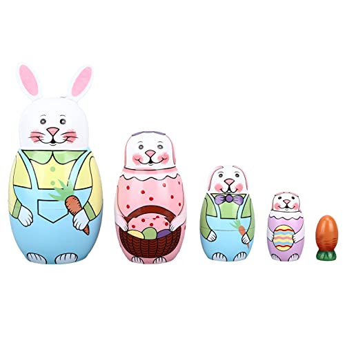 ETAINGYEUN Hölzerne russische Nistpuppen handgefertigtes bemaltes Kaninchenform Home Decors Souvenirs für den Kindertag von ETAINGYEUN