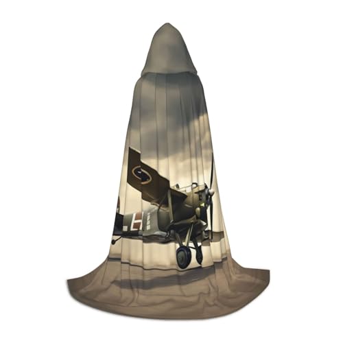 ETASUIOL Umhang mit Kapuze aus dem 2. Weltkrieg, Flugzeugdruck, für Halloween, Zauberer, Vampir, Sensenmann, Renaissance-Stil von ETASUIOL