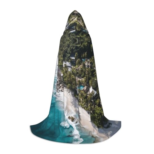 ETASUIOL Weißer Strand-Umhang mit Kapuze für Halloween, Zauberer-Vampir-Kostüme, Renaissance-Stil von ETASUIOL