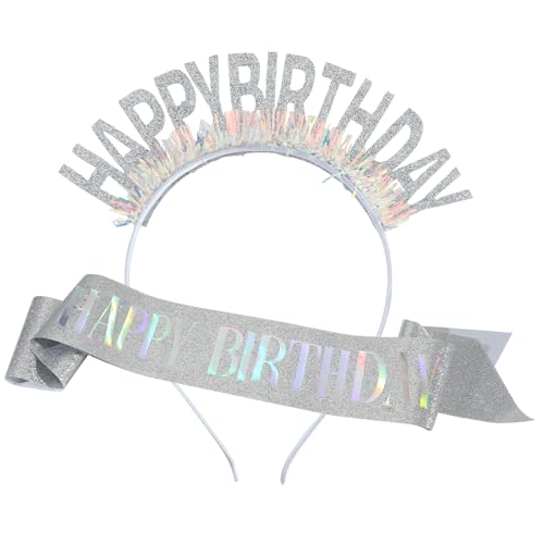 ETAWDE Geburtstag Stirnbänder und Schärpe Set Luxuriöse Feier Kopfbedeckung Verstellbar Für Feiern Und Partys von ETAWDE
