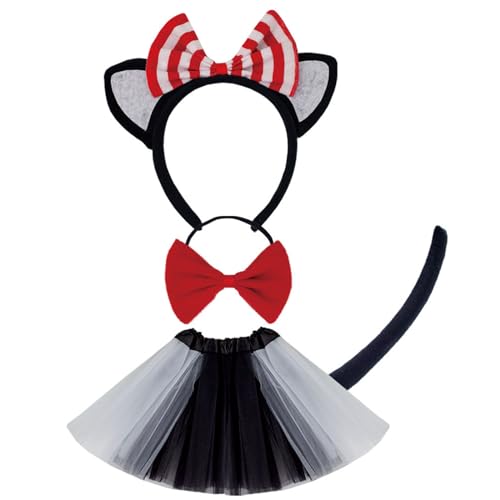 ETAWDE Halloween-Katzen-Cosplay-Zubehör, Katzenohren, Haarband, Schwanz, Rock, Fliege, Socken für Frauen und Mädchen von ETAWDE