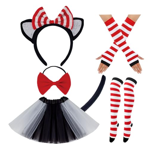 ETAWDE Halloween-Katzen-Cosplay-Zubehör, Katzenohren, Haarband, Schwanz, Rock, Fliege, Socken für Frauen und Mädchen ETAWDE Halloween-Katzen-Cosplay-Zubehör, Katzenohren, Haarband, Schwanz, Rock, Fliege, Socken für Frauen und Mädchen von ETAWDE