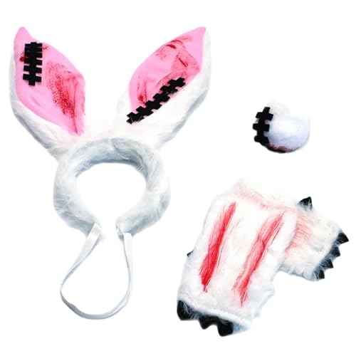 ETAWDE Hasenohren, Stirnband, pelziger Schwanz und Handschuhe, Set für Weihnachten, Halloween, Cosplay, Kaninchen-Outfit für Damen und Mädchen ETAWDE Hasenohren, Stirnband, pelziger Schwanz und Handschuhe, Set für Weihnachten, Halloween, Cosplay, Kaninchen-Outfit für Damen und Mädchen von ETAWDE