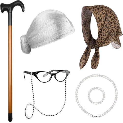 ETAWDE Mädchen 100. Tag Schule Alte Dame Kostüm Oma Kleid Cosplay Atmungsaktives Outfit für Schulfeiern und Partys von ETAWDE