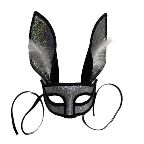 ETAWDE Uni-Masken-Kostüm, Kaninchen-Kostüm, halbes Gesicht mit Federn, für Halloween, Karneval, Party, Augenmaske von ETAWDE