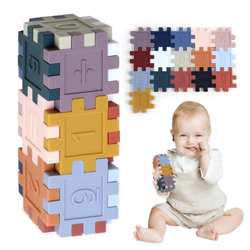 ETETOO Silikon Bausteine, Bausteinen für Kleinkinder ab 2 Jahren mit fördert Kreativität und Fantasie, Set für Kreatives Spielen, Silikon bausteine Set, Lernspielzeug 16 Colors of Baby Bath Toys von ETETOO