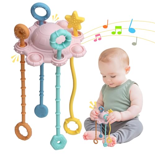 ETETOO Montessori Spielzeug Baby - Silikon Motorikspielzeug und Baby sensorik für Entwicklung feinmotorischer Fähigkeiten, Mit integrierter Rasselfunktion und leicht zu reinigendem Design(Rosa) von ETETOO