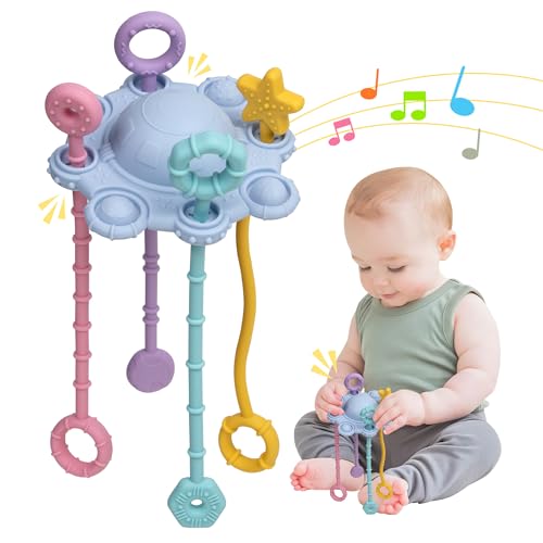 ETETOO Montessori Spielzeug Baby - Silikon Motorikspielzeug und Baby sensorik für Entwicklung feinmotorischer Fähigkeiten, Mit integrierter Rasselfunktion und leicht zu reinigendem Design(Blau) von ETETOO