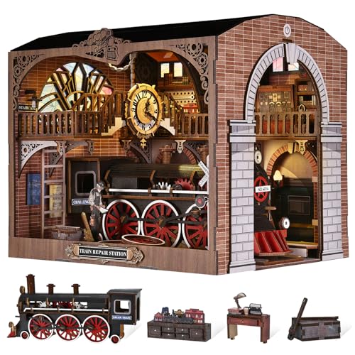 ETKVR Book Nook Kit – DIY Booknook Modell für Erwachsene, 3D Holz Puzzle Bookend Buch Ecke, Miniatur Puppenhaus Einsatz zur Bücherregal-Dekoration Kreatives Geschenk - Train Repair Station ETKVR Book Nook Kit – DIY Booknook Modell für Erwachsene, 3D Holz Puzzle Bookend Buch Ecke, Miniatur Puppenhaus Einsatz zur Bücherregal-Dekoration Kreatives Geschenk - Train Repair Station von ETKVR