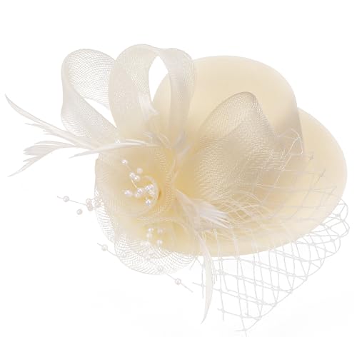 ETOFETE Fascinator-Hut für Renaissance-Kopfbedeckung, Mini-Kinderhut mit Netznetz, Schleier, Perlenkette für Mädchen, Kostümzubehör, beige, S/M ETOFETE Fascinator-Hut für Renaissance-Kopfbedeckung, Mini-Kinderhut mit Netznetz, Schleier, Perlenkette für Mädchen, Kostümzubehör, beige, S/M von ETOFETE