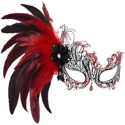 ETOFETE Maskerade Maske mit abnehmbarer Feder-Haarspange für Frauen, rote venezianische Maske für Karnevalsball Zubehör ETOFETE Maskerade Maske mit abnehmbarer Feder-Haarspange für Frauen, rote venezianische Maske für Karnevalsball Zubehör von ETOFETE