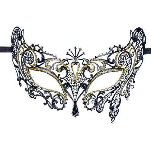 ETOFETE Schwarz Gold Maskerade Maske für Renaissance Prom Ball Party Venezianische Augenmaske mit Strass für Karneval Frauen Zubehör von ETOFETE