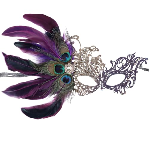 ETOFETE Spitzen-Maske für Damen, Karnevalsball, violette Pfauenfedern, venezianische Maske für Halloween, Karneval ETOFETE Spitzen-Maske für Damen, Karnevalsball, violette Pfauenfedern, venezianische Maske für Halloween, Karneval von ETOFETE