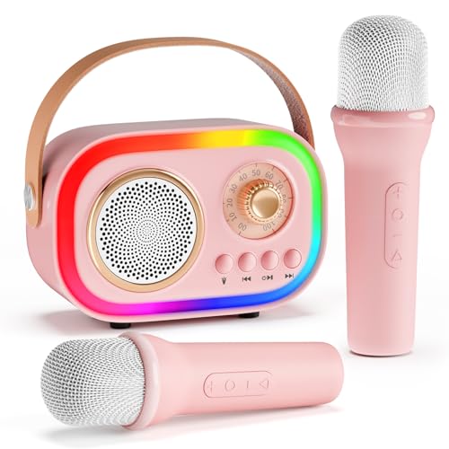 Upgrade Karaoke Maschine mit 2 Karaoke Mikrofon für Kinder Erwachsene, Karaoke Mikrofon Kinder mit 5 LED & 12 Stimmeffekten, Geburtstagsgeschenk Weihnachten Geschenk Spielzeug Mädchen 3-18 Jahre von ETPARK
