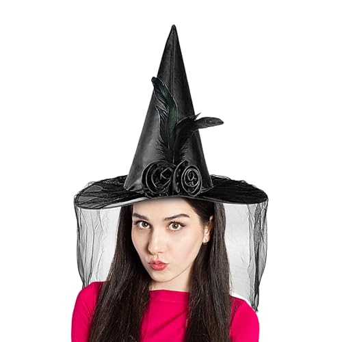 ETUCYNG Hexenhut | Hexen Hut Mit Breiter Krempe Halbschleier Und Blume | Tragbares Halloween Kostümzubehör Für Damen Karneval Fantasy Festival ETUCYNG Hexenhut | Hexen Hut Mit Breiter Krempe Halbschleier Und Blume | Tragbares Halloween Kostümzubehör Für Damen Karneval Fantasy Festival von ETUCYNG