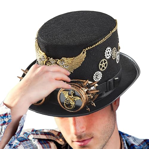 ETUCYNG Steampunk Hut mit Brille, Steampunk Zubehör Stabiler Steampunk Hut, Gentleman's Kostüm Skelett Flügel Zahnräder mit verstellbarem Riemen von ETUCYNG