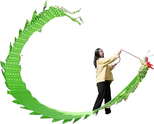 ETomey Tanzbänder, Tänzer China 3D Grün Heißprägen Outdoor Fitness Drachentanzband-Set (6 m 8 m 10 m) for Fitness-Jonglieren Schleudern (Größe: 8 m/26 Fuß) (Size : 10m/33ft) von ETomey