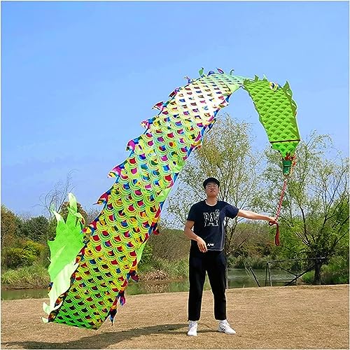 Tanzbänder, Tänzerin 3D China Outdoor Fitness Doppelseitiges Heißprägen Bunter grüner Rand Tanzender Drache – Komplettset (6 m 8 m) for Fitness-Jonglieren Schleudern (Größe: 6 m/20 Fuß) ( Size : 6m/20 von ETomey
