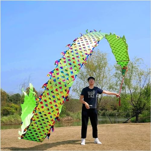 Tanzbänder, Tänzerin 3D China Outdoor Fitness Doppelseitiges Heißprägen Bunter grüner Rand Tanzender Drache – Komplettset (6 m 8 m) for Fitness-Jonglieren Schleudern (Größe: 6 m/20 Fuß) ( Size : 8m/26 von ETomey