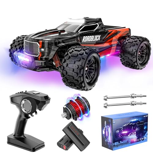 EUARY Ferngesteuertes Auto 1:12 mit Lichtern, 48 km/h bürstenloser Motor RC Auto (Leuchtendes Rot), Offroad-Hobby-Monster-Crawler mit 2 Akkus, 45 Minuten Laufzeit, für Erwachsene von EUARY