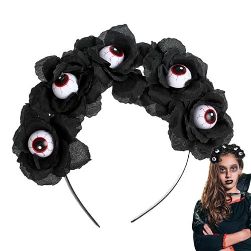 EUBEISAQI Totenkopf Halloween Haarreif - Halloween Totenkopf Stirnband,Tragbares Halloween-Stirnband mit Rosenschleier, Halloween-Geschenk für Kinder von EUBEISAQI