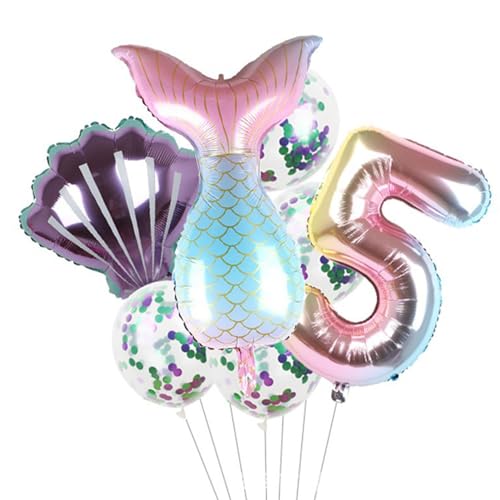 Kleine Meerjungfrau-Partyballons | Meerjungfrauenballons Meeresballon-Set,Kleine Meerjungfrau-Party-Folienballon, Meerjungfrauenschwanz-Luftballons, Geburtstagsparty-Dekorationen, 7 Stück von EUBEISAQI
