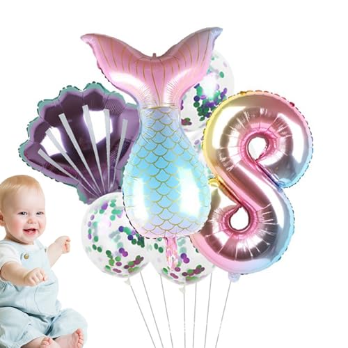 Meerjungfrau-Party-Ballon-Set,Geburtstagsdekoration Meerjungfrau Luftballons | Kleine Meerjungfrau-Party-Folienballon, Meerjungfrauenschwanz-Luftballons 7 Stück, Partyzubehör für Mädchen Eubeisaqi von EUBEISAQI
